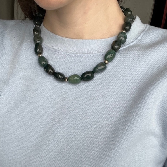 Soapstone Green Smooth Oval Beaded Eclectic Maximalism Chunky Necklace - Picture 3 of 10